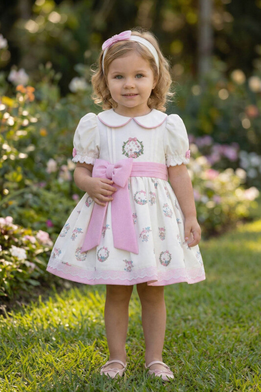 Ecru Baby Girls Floral Wreath Print Dress & Headband Set 6-24 MONTH 36443PR - Clothes